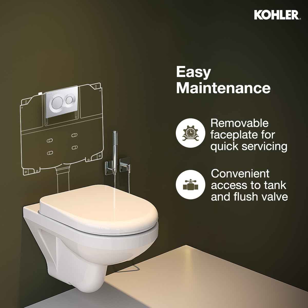KOHLER LYNK Pneumatic Dual-flush Faceplate in Polished Chrome color compatible with Kohler Pneumatic in-wall tank or cistern tank — Amazon image 5