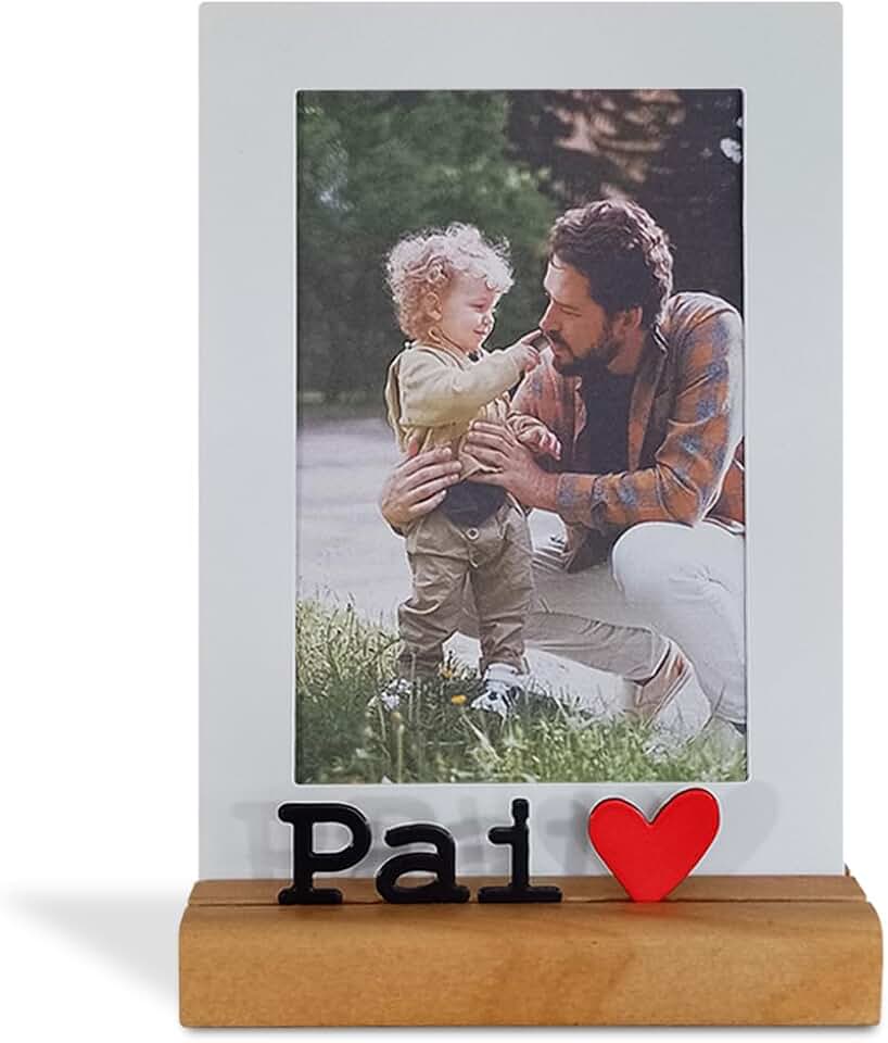 Porta Retrato 10X15cm Pai, Moldura Decorativa em Metal e Madeira - GEGUTON