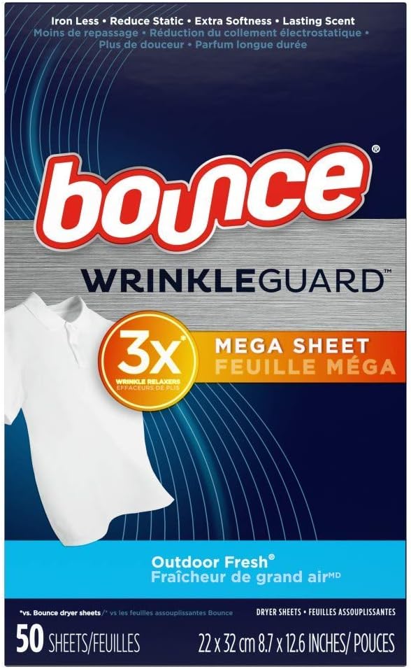 BounceWrinkle Guard Dryer Sheets Outdoor Fresh 50 Sheets Per Box