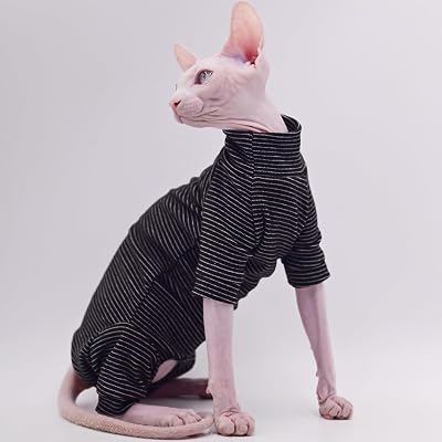Hairless Cat Clothes, Autumn and Winter, Warm, Stretch, Comfortable,Four-Legged Hairless Cat Apparel for Sphynx, Devon Rex, Cornish Cats (Black, X-Large)