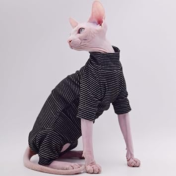 Hairless Cat Clothes, Warm and Soft, Autumn and Winter, Four-Legged Hoodie for Sphynx Cats,Devon Rex Cats, Cornish Cats Black, X-Large
