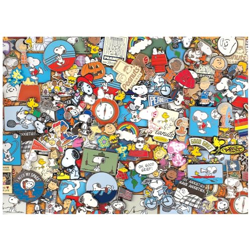 RoseArt - Peanuts - Peanuts Pins - 1000 Piece Jigsaw Puzzle for Adults - Snoopy, Charlie Brown & Woodstock Collectible Collage – Vibrant Peanuts...