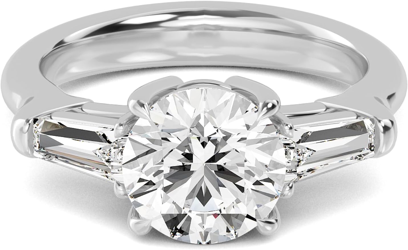 1-5 Carat (ctw) White Gold Round,Baguette Cut LAB GROWN Diamond Three Stone Engagement Ring (Color D-E Clarity VS1-VS2)