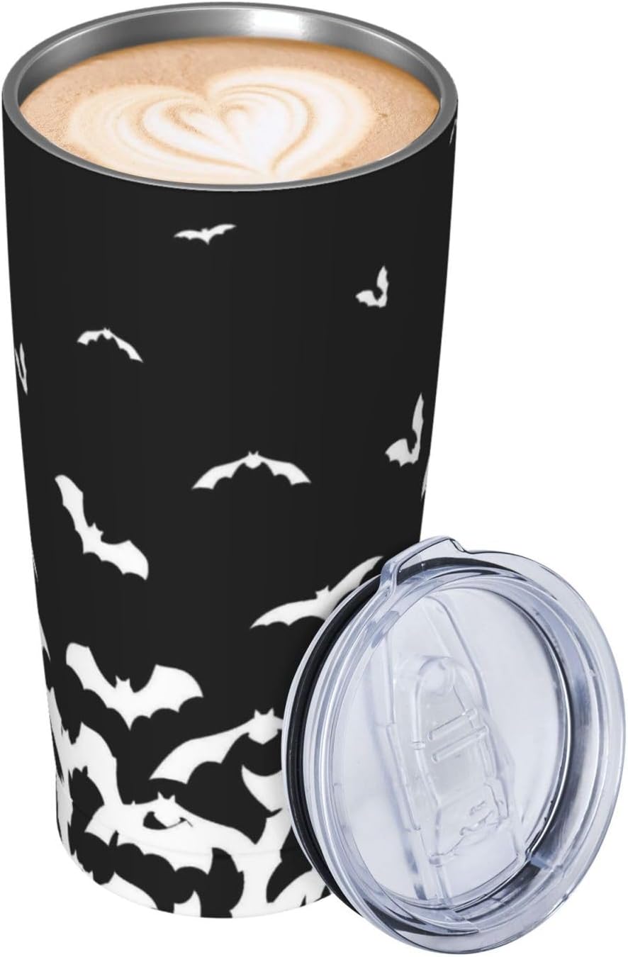 Halloween Bat Tumbler with Lid and Straw Black White 20oz Insulated Stainless Steel Cup Animal Travel Coffee Mug Water Bottle for Women Gift for Birthday Christmas - Image 9