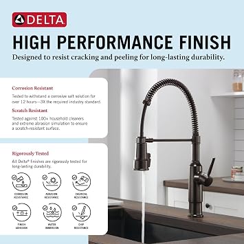 Delta Theodora Pro Style Commercial Kitchen Faucet with Pull Down Sprayer, Oil Rubbed Bronze Single Hole Kitchen Sink Faucet, Single Handle, Venetian Bronze 18804Z-RB-DST