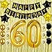 60th Birthday Decorations For Men gold fringe backdrop birthday party decorations black and gold balloons Happy Birthday Banner Birthday Party Balloon Numbers