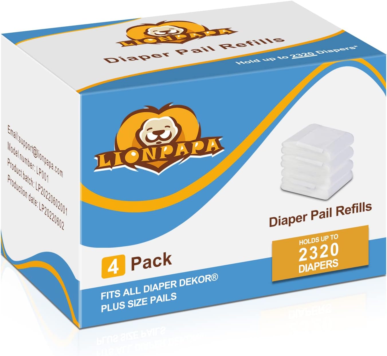 Diaper Pail Refills Fit Dekor Plus Diaper Pails - Powder Scent - Holds 4640 Diapers - 8 Pack