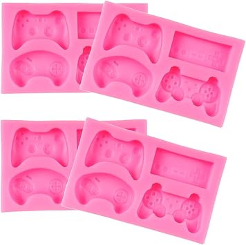 4 PCS Game Controller Shape Silicone Mold, TuNan Cupcake Fondant Chocolate Mold Cake Topper Decoration, Candy Gift Making Pink, 16 Cavities in Total