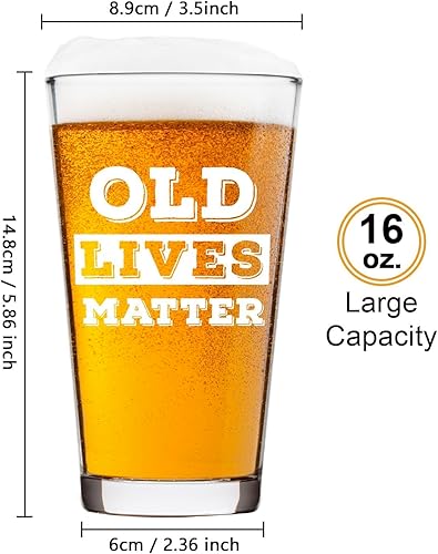 Miniatura 2 de LIGHTEN LIFE Old Lives Matter - Vaso de cerveza de 16 onzas, regalo único de anciano, en caja de barril valioso, vaso de cerveza de cumpleaños o
