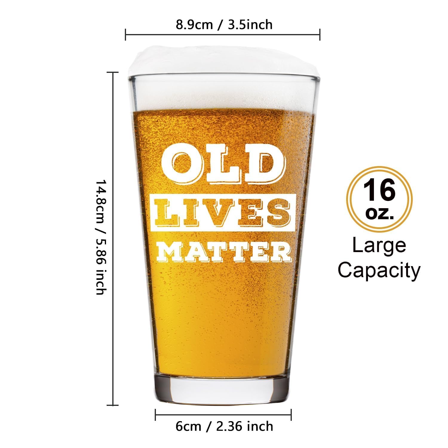 LIGHTEN LIFE Old Lives Matter Beer Glass 16 oz,Unique Old Man Gifts Pint Glass in Valued Barrel Box,Birthday or Retirement Beer Glass Gfit for Dad,Grandpa,Senior Citizen,Old Men
