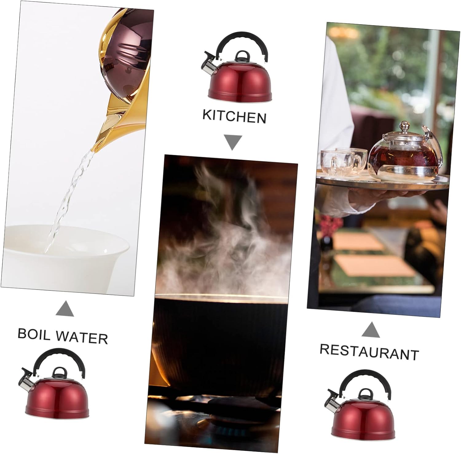 1pc Chirping Kettle Stovetop Loud Whistling Kettle Induction Heater Hot Water Tea Maker Classic Tea Water Heating Boiler Red Stainless Steel