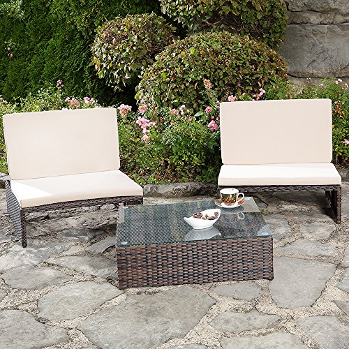 Melko Salon de Jardin, Suite 2er Table Fauteuil Chaise Longue Bain de Soleil Poly-rotin Marron