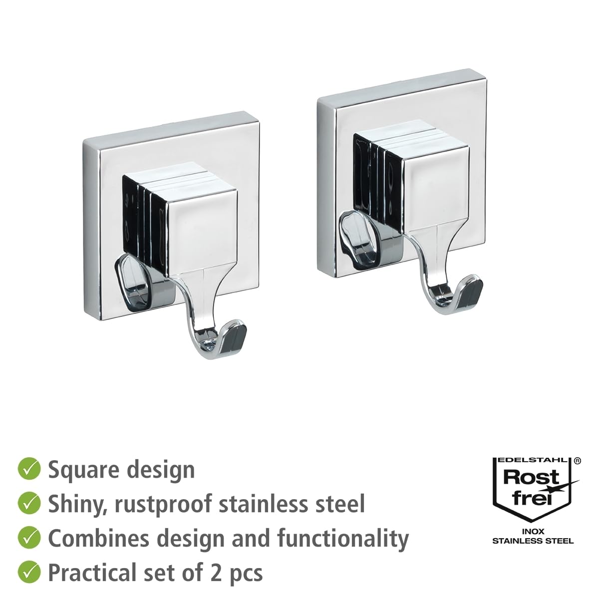 WENKO Vacuum-Loc® gancio da parete Quadro 2 pezzi, ABS, 6 x 7 x 5 cm, Lucido