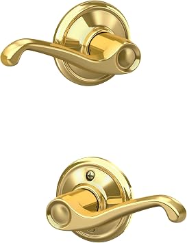 SCHLAGE Flair Hall/Closet Passage Door Handle, Reversible, Bright Brass