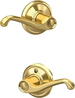SCHLAGE Flair Hall/Closet Passage Door Handle, Reversible, Bright Brass | Hall or closet lever door handle with no lock, Easy to install, Certified durability, Universal fit