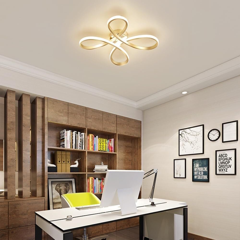 40W LED Ceiling Light with Remote, 3000-6000K Dimmable Modern Flush Mount Ceiling Lighting Fixture Gold Geometric Linearity Chandelier Ceiling Lamp for Bedroom, Living Room, Dining Room