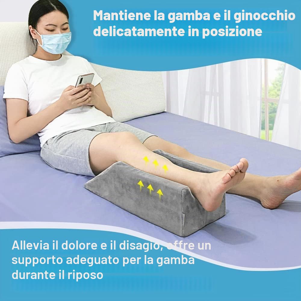 Cuscino di supporto per gambe per dormire e posizionare le gambe con cunei dopo il ginocchio, caviglia, chirurgia del piede, cuscino confortevole con rivestimento in schiuma (50 cm di lunghezza)