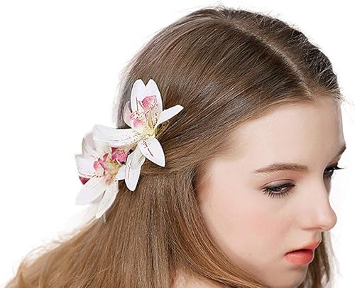 Pinza para el pelo de orquídea Cymbidium crema y fucsia para mujer (paquete de 6), Multicolorido