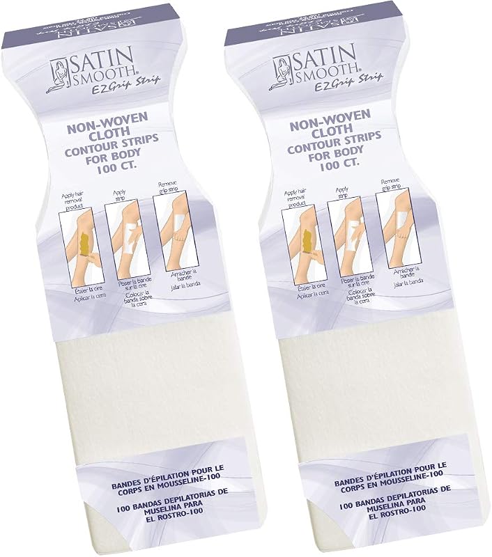 SATIN SMOOTH Tiras de cera não tecidas EZ Grip contornadas para rosto e corpo, 100 unidades em 2 pacotes