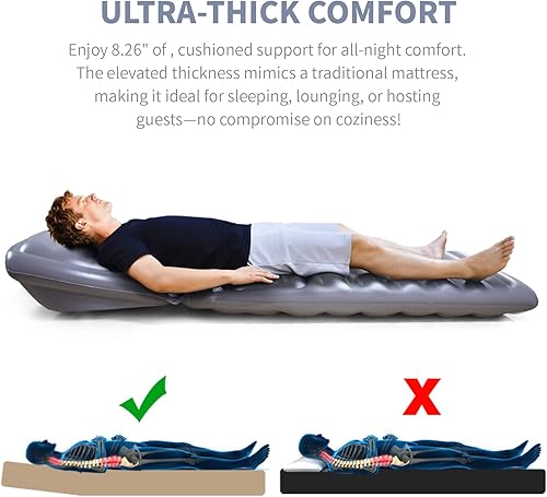 Miniatura 8 de Colchón inflable japonés con bomba  8.26 pulgadas de grosor, plegable y portátil, colchón de aire ajustable para un solo futón para dormir, leer y