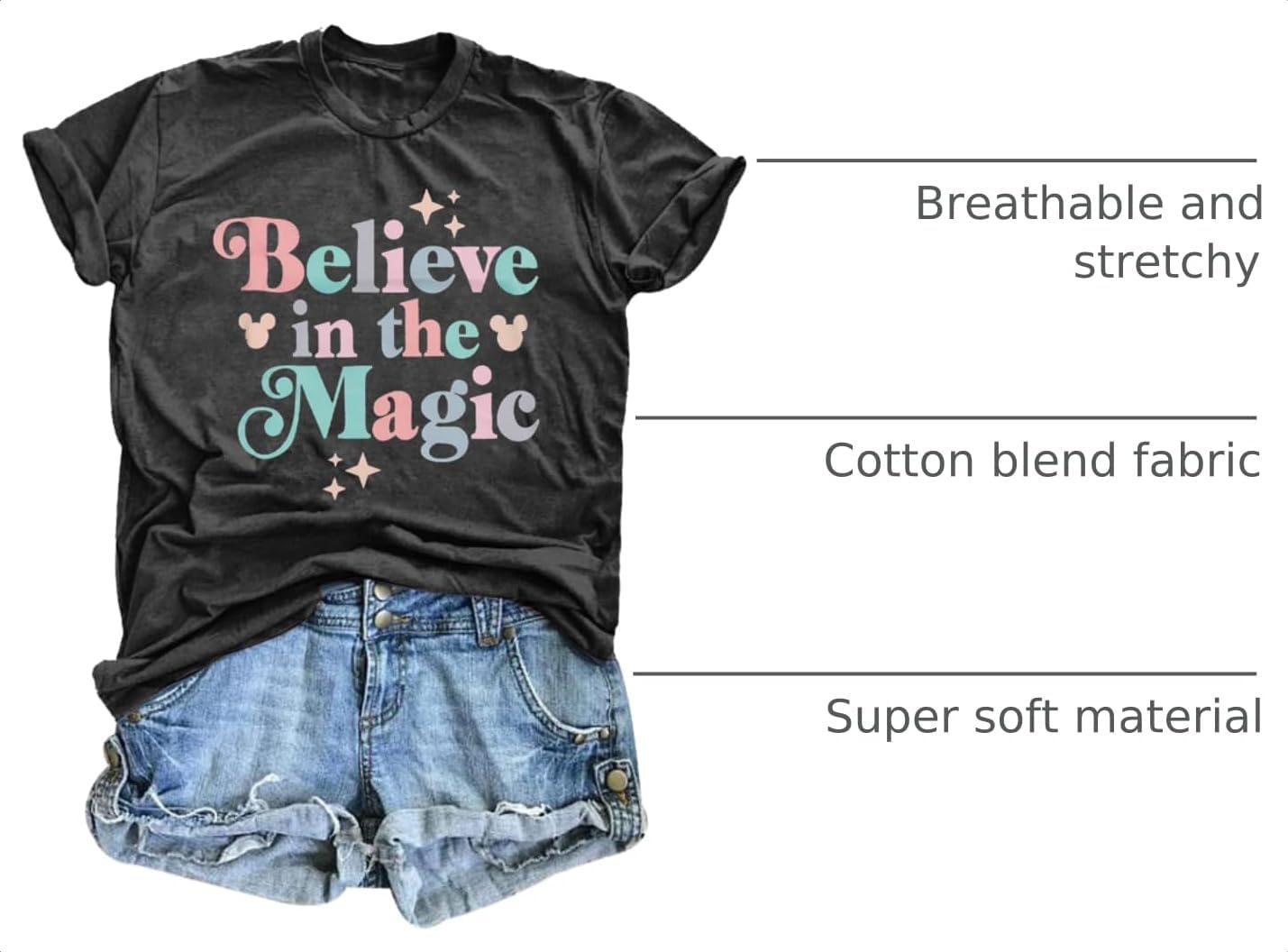FRYAID Fantastical Shirt Women Believe in The Magic Shirt Wonder World Tie Dye Tee Family Holiday Vacation Short Sleeve Tops image 4