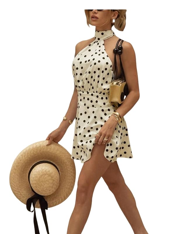 GORGLITTER Women's Polka Dots Halter Mini Dress A Line Wedding Guest Dress by GORGLITTER - Used condition - US$23.74