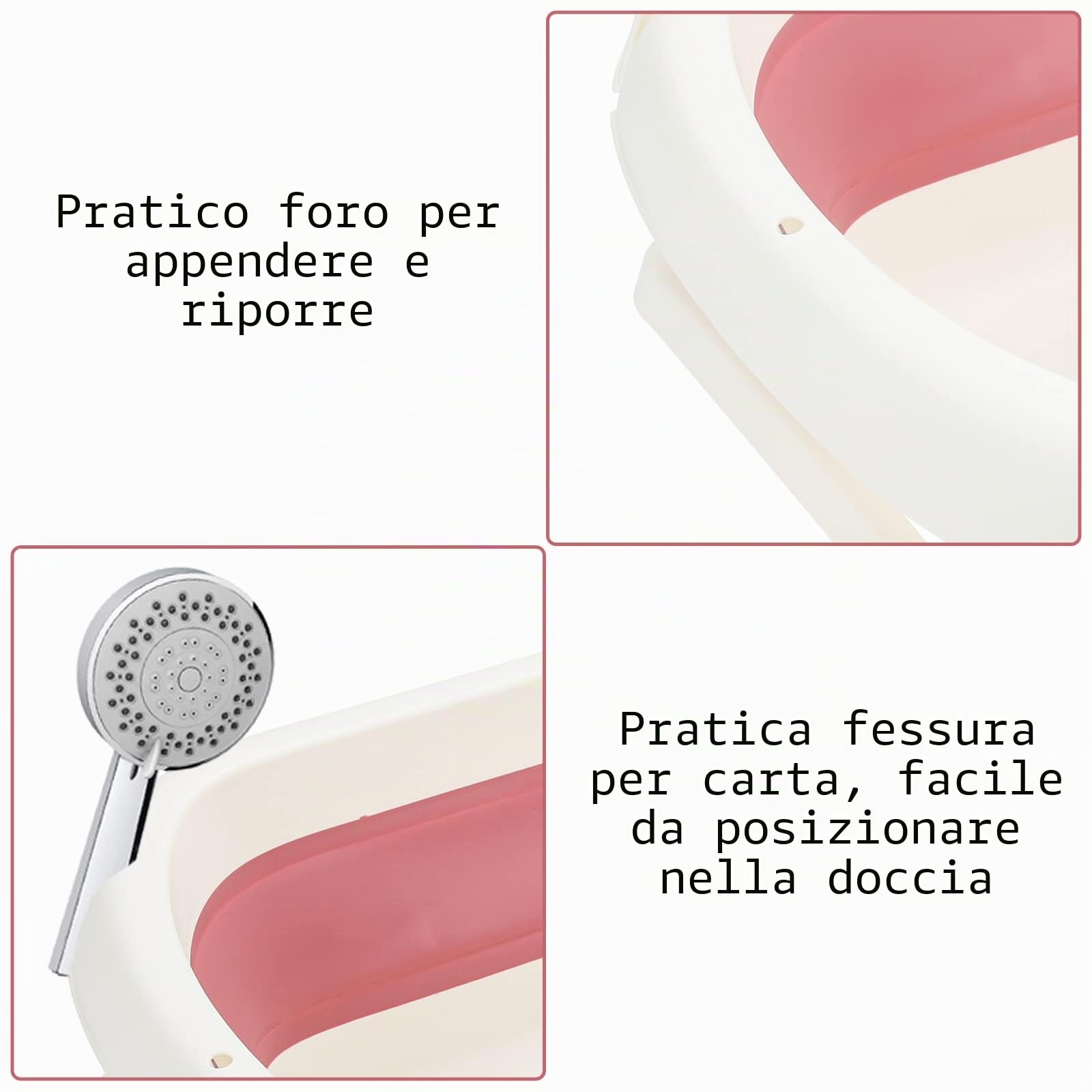 Vasca da bagno pieghevole con termometro, cuscino da bagno, bicchierino per il lavaggio dei capelli, vasca da bagno con struttura a partire da 0 a 3 anni (rosa)