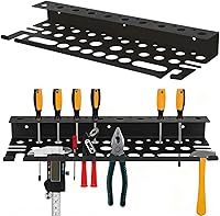 CRELYSTER Metal Screwdriver Organizer Wall Mount - 15.75" 2-Layer Tool Rack with 35 Holes for Pliers, Wrenches & Garage Storage (Black)