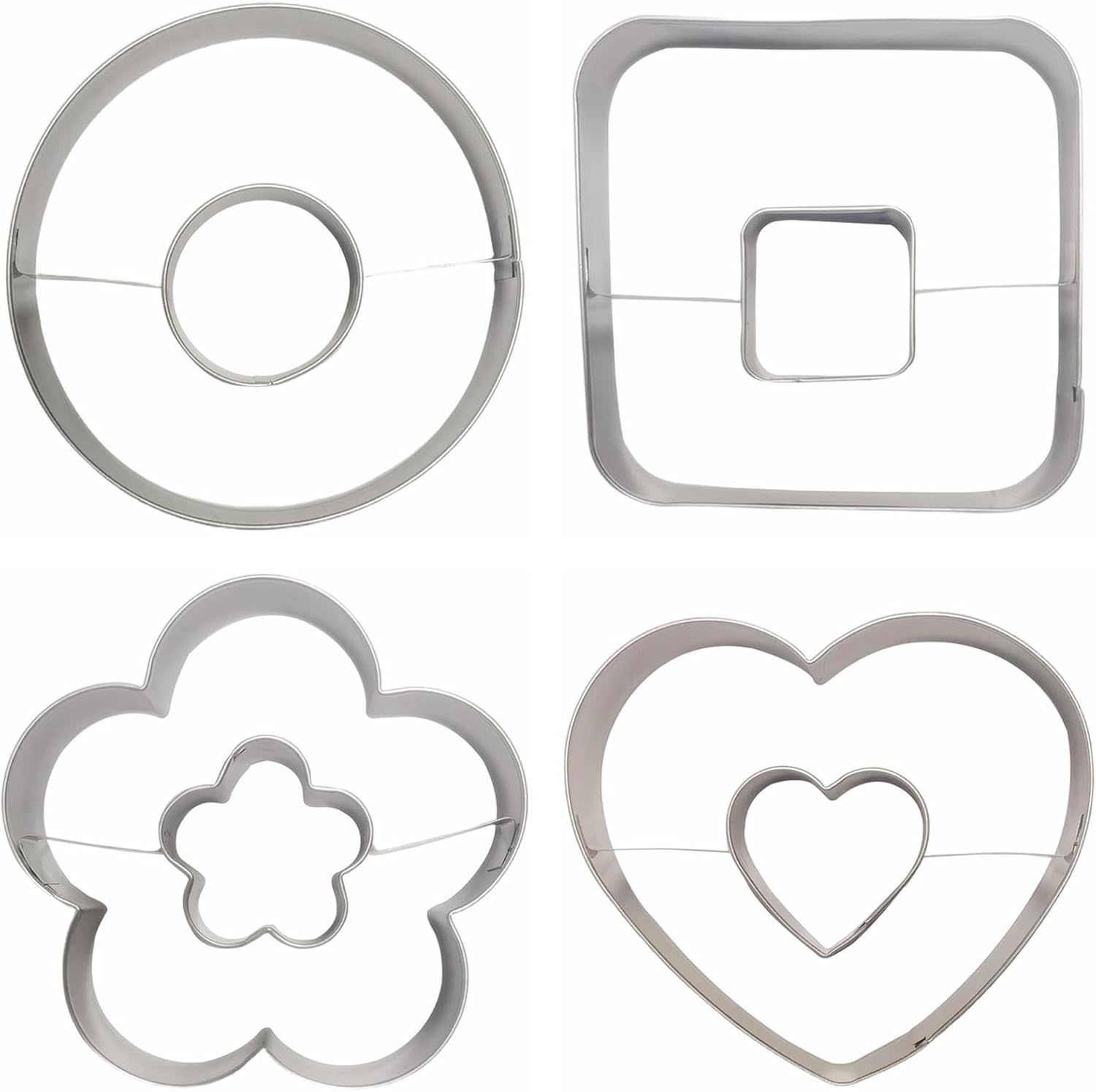 Linzer Cookie Cutters Set Stainless Steel 4Pcs（Round+Square+Heart+Flower） | Comais Large Linzer Biscuit & Fondant Molds for Birthday Party,Christmas Holiday Baking,Cake Decoration & Handmade DIY Crafts
