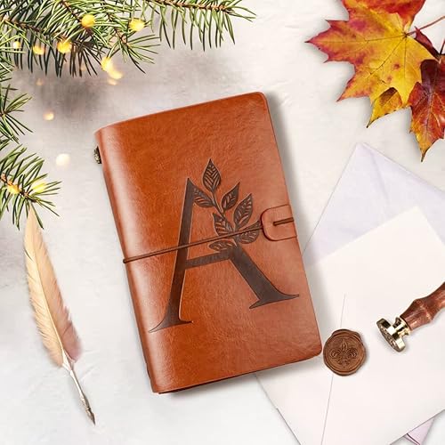 Miniatura 6 de AUNOOL Cuaderno de viaje de piel sintética vintage con monograma, regalos de graduación para profesores, regalos de agradecimiento para profesores,