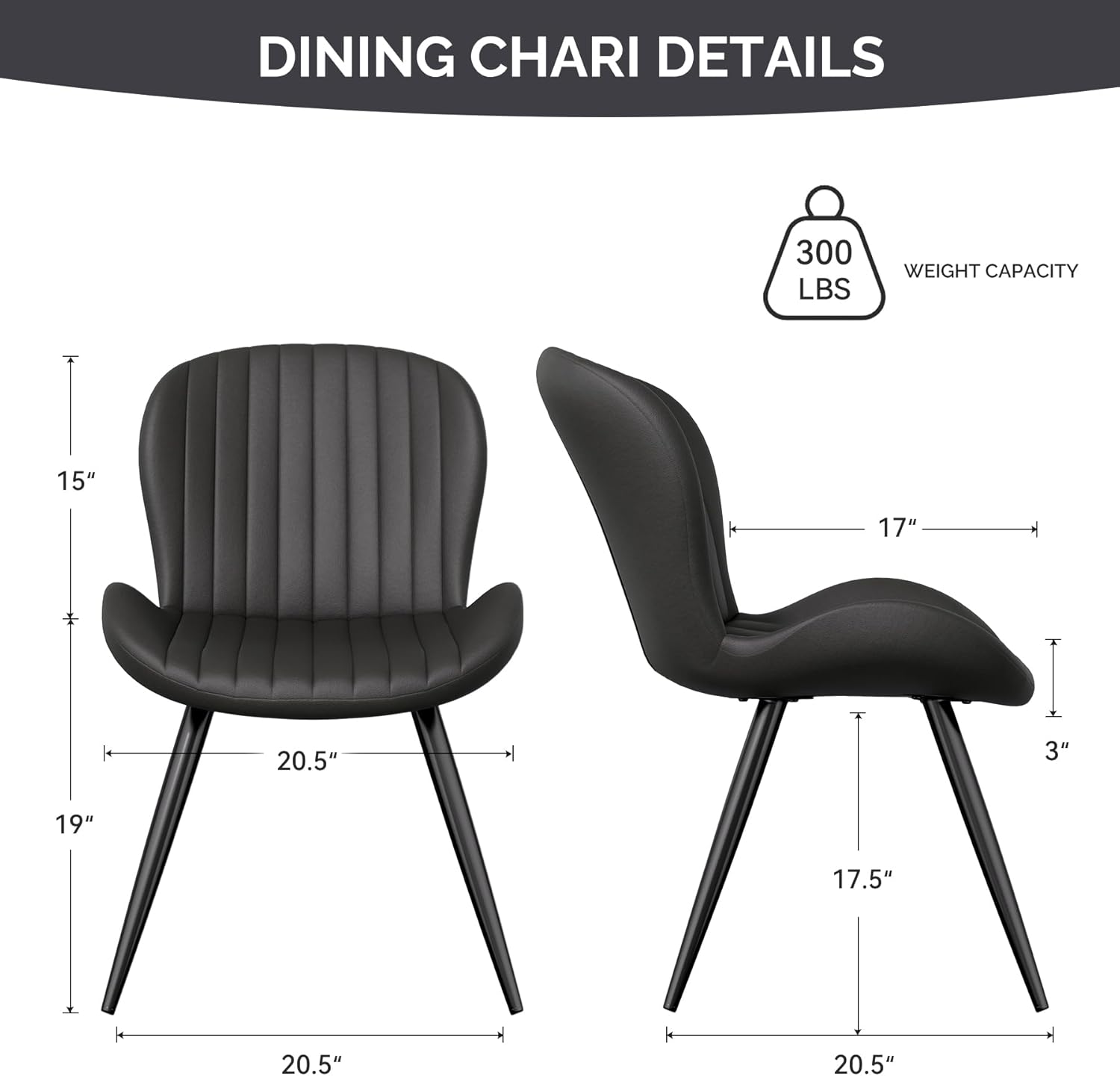 Nalupatio Dining Chairs Set of 4, Modern Dining Room Chairs Comfy Backrest Thick Upholstered Kitchen Chairs 19IN Height with Metal Legs Black