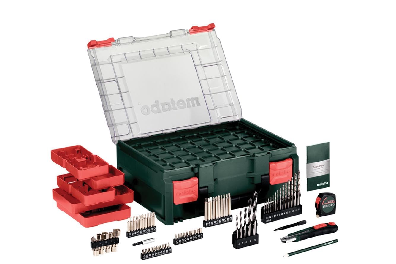 metabo Akku-Bohrschrauber BS 18 L Set, 18V Bohrschrauber mit 60 Nm & | Mobiler Akku-Schrauber im Koffer, Inkl. 2x 2,0 Ah Li-Power Akkus, Ladegerät, Bits, Bohrer, Messer & Maßband