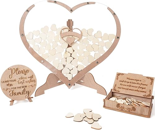 Miniatura 3 de Libro de invitados de boda alternativo, rústico para que los invitados firman, marco con corazones para recepción, decoraciones, graduación, baby