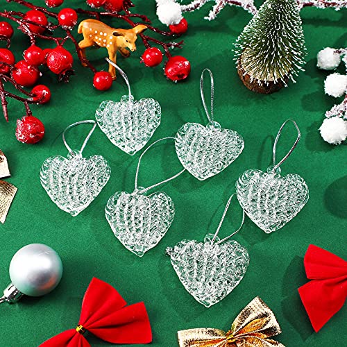 Thyle 24 Pieces Heart Glass Ornaments Heart Decorations Heart Shape Spun Ornament Tree Heart Hanging Ornament For Christmas Valentinefts Day Anniversary Baby Shower Decorations (Transparent) #TOP3