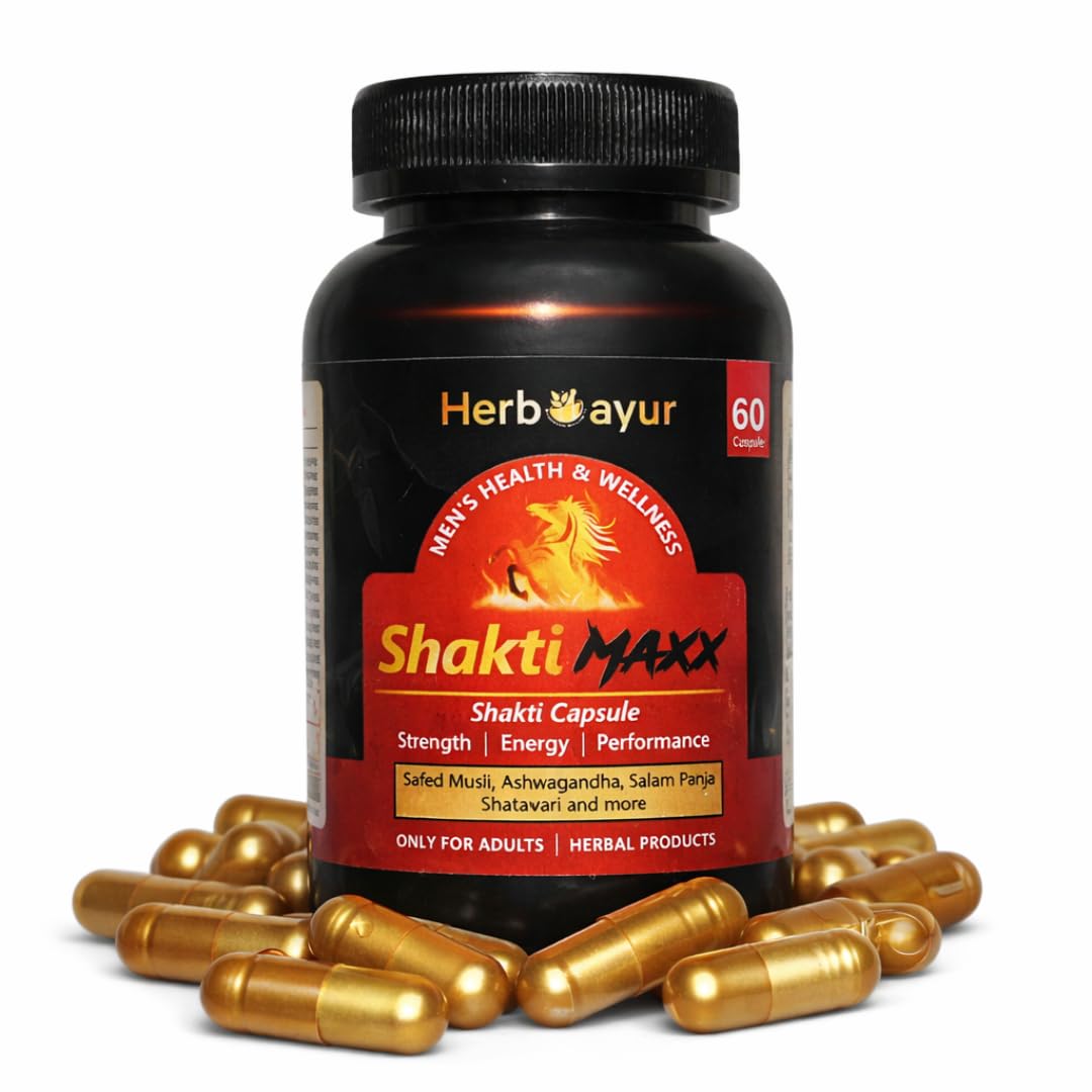 Shakti Maxx Capules, Advanced Formula with Safed Musli, Ashwagandha, and Salem Panja, Vigour and Stamina Supplement, 60 Capsules