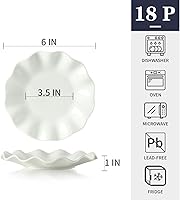 Vista 3 de TAMAYKIM 18 platos de postre de porcelana de 6 pulgadas, platos pequeños para aperitivos, juegos de vajilla con borde ondulado, aptos