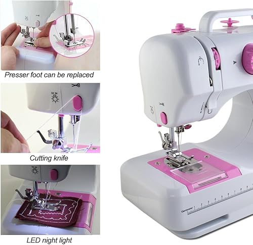 Miniatura 5 de Mini máquina de coser para principiantes máquina de coser portátil 12 puntadas integradas máquina de coser pequeña de doble hilo y máquina de Azul /