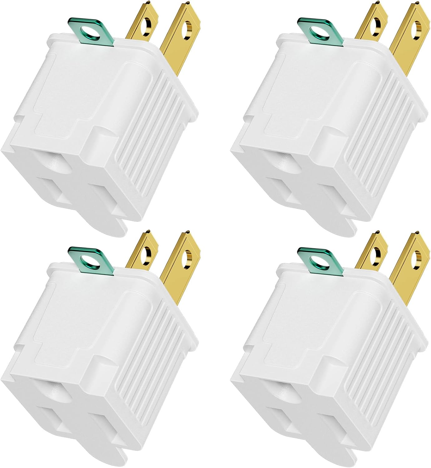 PLUGTUL 2 to 3 Prong Outlet Adapter, ETL Listed Polarized Grounded Converter, 4-Pack White for Home, Kitchen, Workshop
