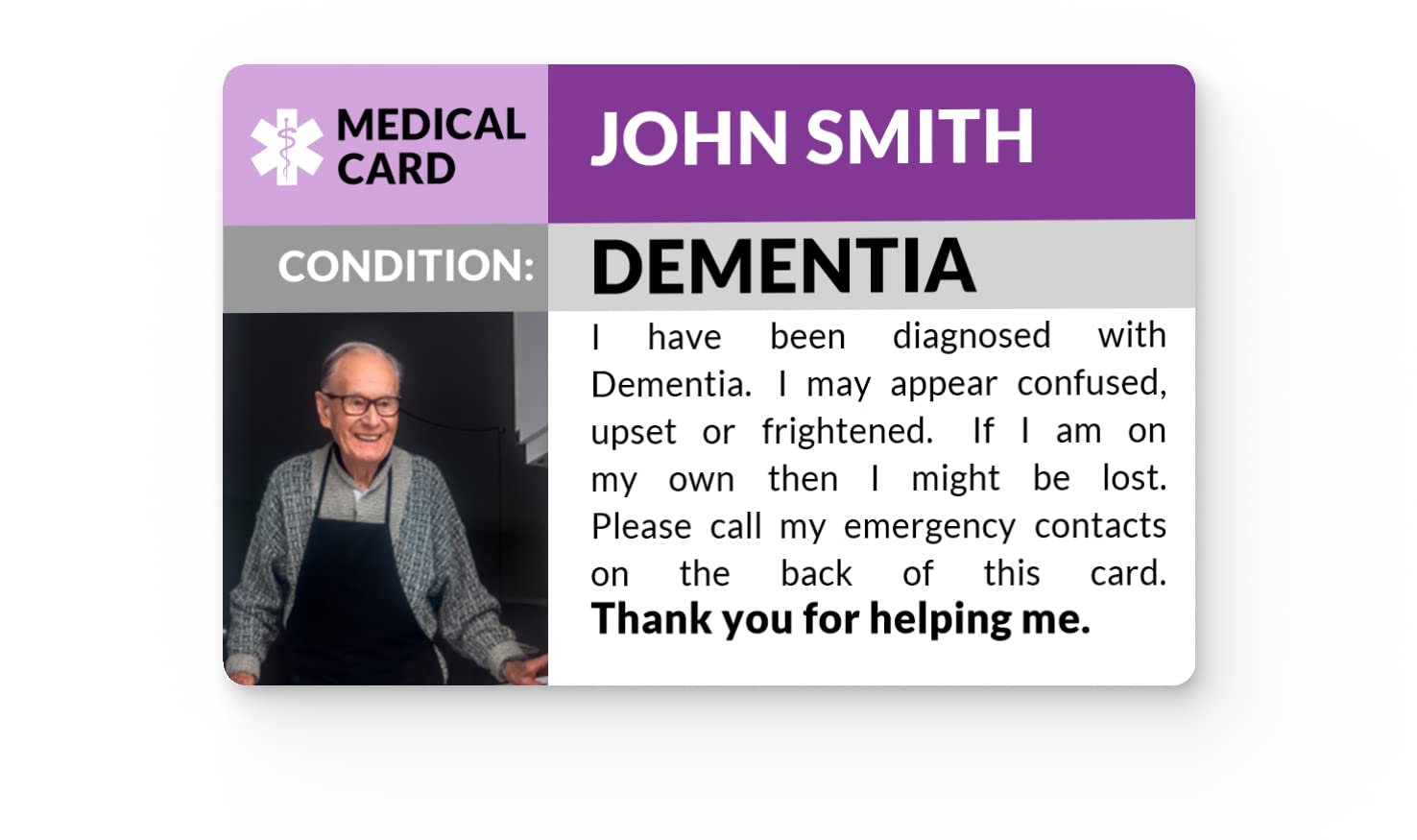 Dementia Photo Awareness Medical ID Alert Card
