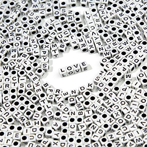Cousin Diy 1,000 Pieces White Acrylic Alphabet Letter A-Z Square Beads For Diy Jewelry Making, Friendship Bracelets, Necklaces, Key Chains, And Crafts #TOP5