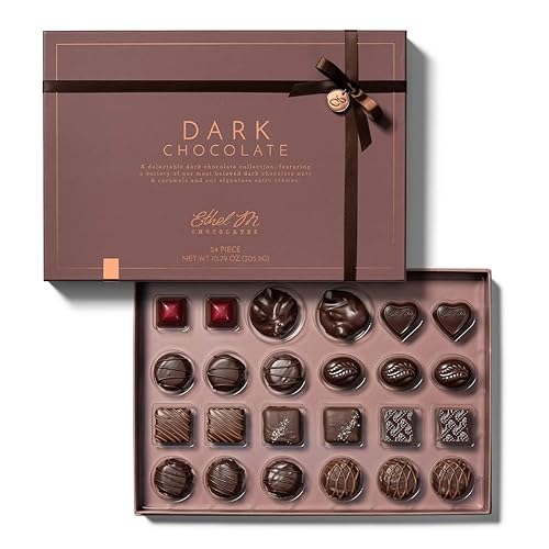 Ethel M Chocolates Caja de regalo de 24 piezas de chocolate negro de alta calidad surtido de dulces - Trufa de chocolate negro especial con relleno