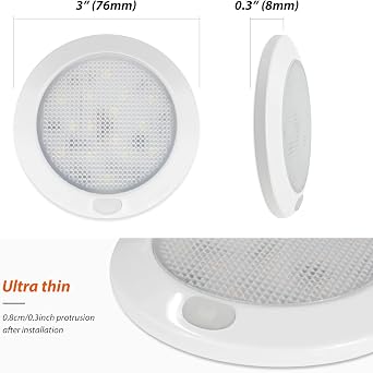 Dream lighting LED DC 12volt Dome Light with Switch for Interior RV Camper Trailer Marine Boat Cabin Ceiling Down Light3 inch, Dimmable Cool White Light, with Memory Function