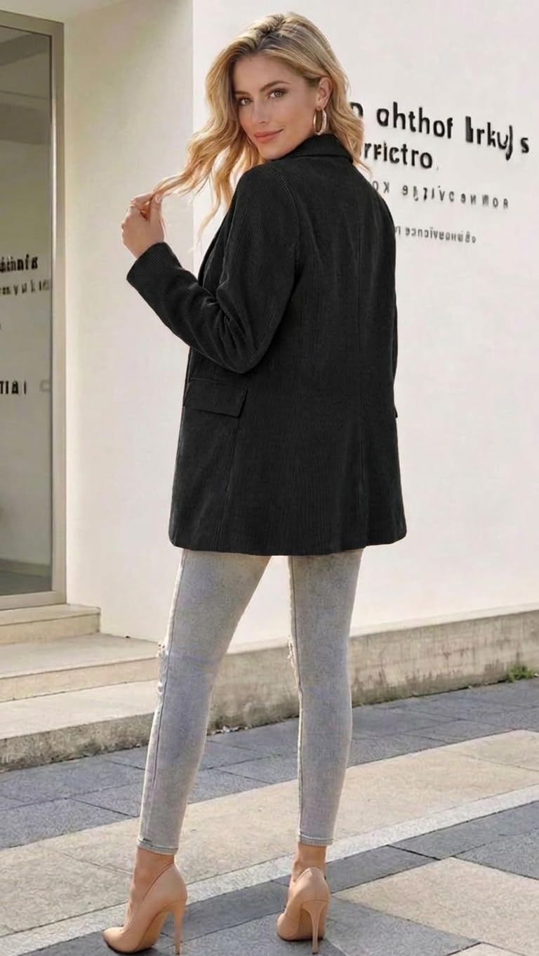 IDEALSANXUN Blazer da donna in velluto a coste autunno inverno casual blazer elegante giacche