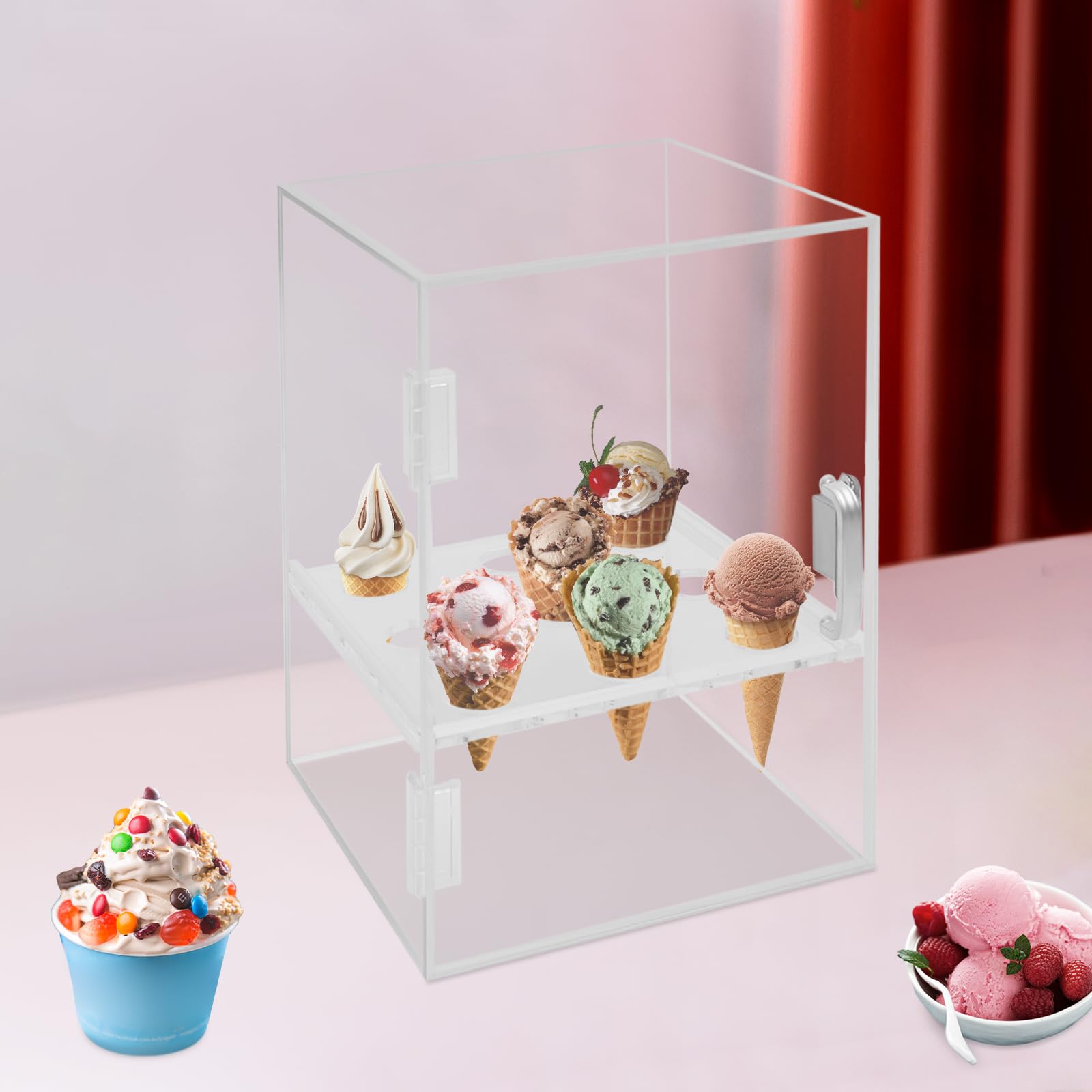 Support pour cornets de glace en acrylique 9 trous - Transparent - Support pour gaufres et dessert - Support stable pour cornets de glace - Pour fête, café, boulangerie et événements