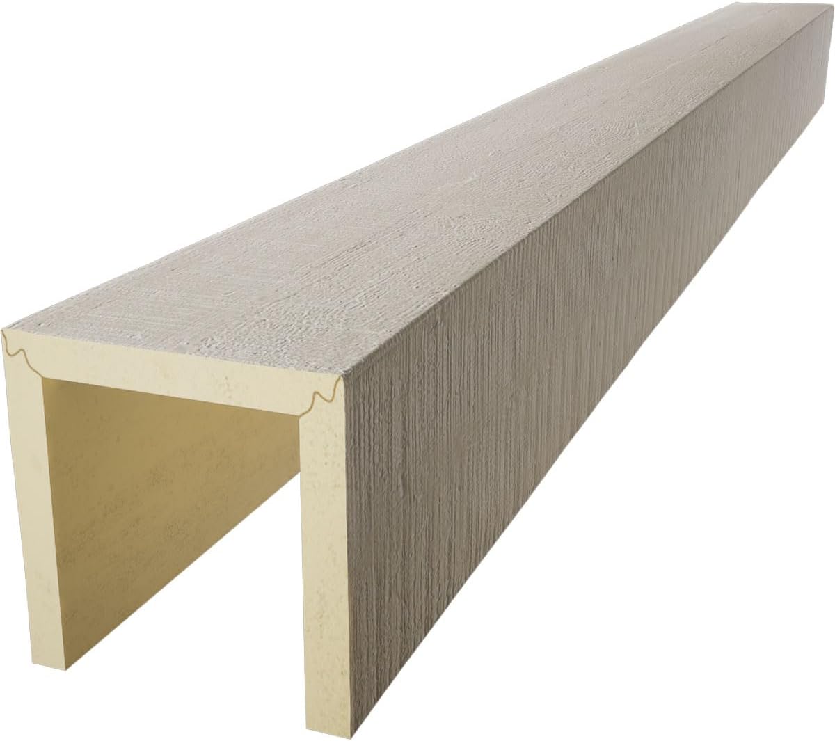 Timberthane Rough Cedar Faux Wood Beam, 3-Sided (U-Beam), 6"W x 8"H x 288"L, Sand Dune Finish