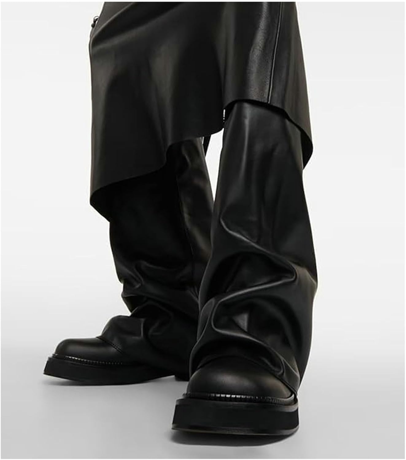 ClassicSter Slouch Fold Over Boots for Women Knee High Moto Boots Low Heel Sloucy Motorcycle Shoes Comfortable Mid Calf Boot(US 8.5,1-black) - Image 6