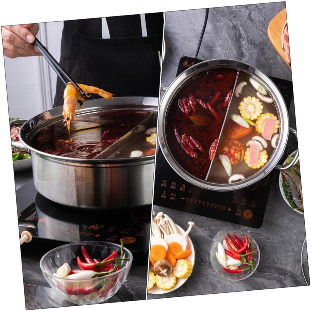 Mobestech 304 Stainless Steel Two-Flavor Hot Pot Lid Induction Compatible Cookware for Home Cooking Versatile Pot for Family Gatherings