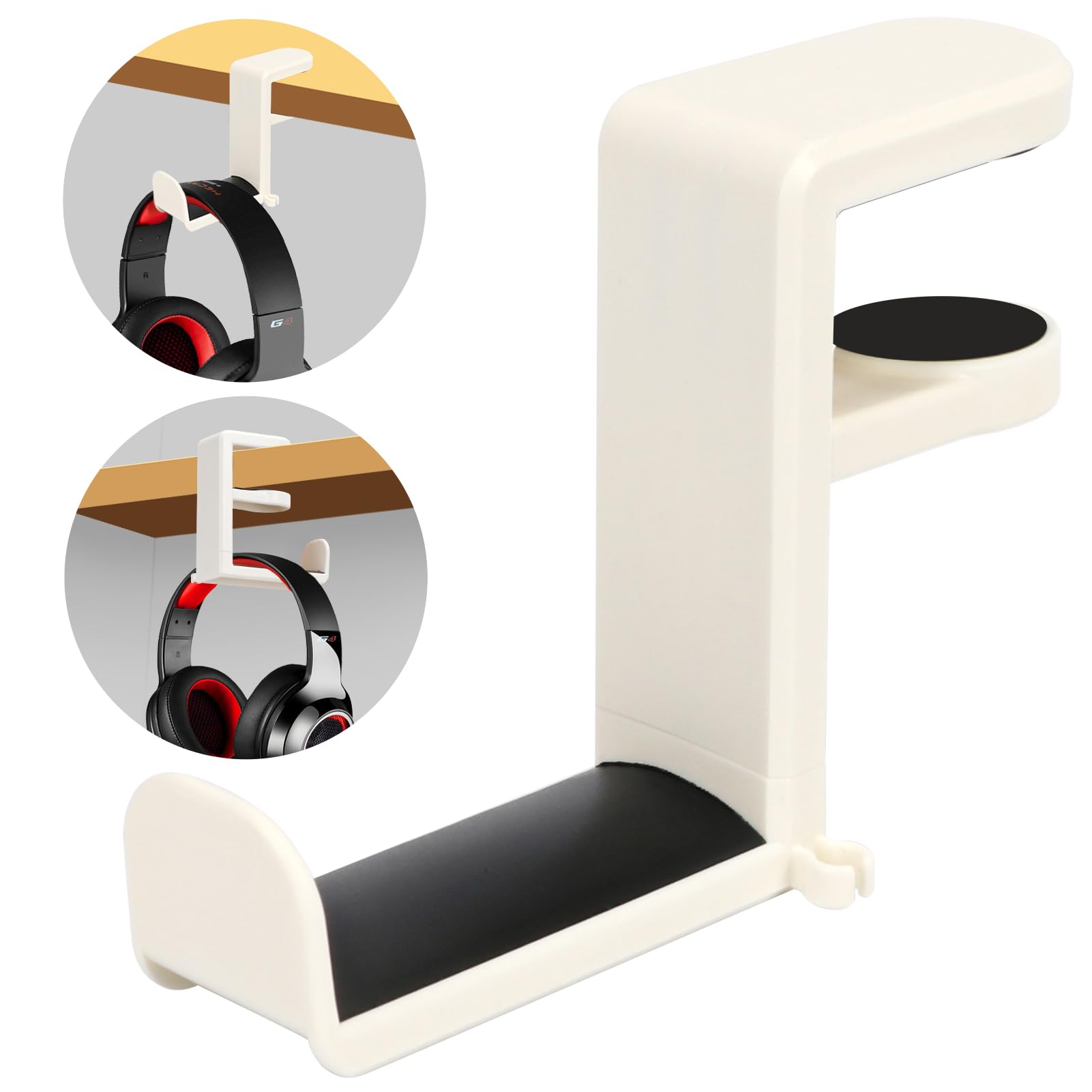 FYY Headphone Stand - 360 Degree Rotation Headset Hanger Holder, Adjustable Gaming Headphone Hook Under Desk Mount Headset Clamp with Cable Organizer Clip White-image-37