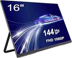 Monitor portátil de jogos de 16 polegadas 144 Hz com suporte HDR para cuidados com os olhos, monitor portátil 100% sRGB FHD IPS HDR para laptop com alto-falantes integrados