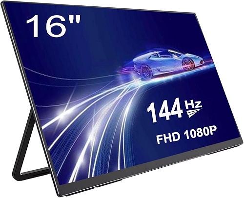 Monitor portátil de jogos de 16 polegadas 144 Hz com suporte HDR para cuidados com os olhos, monitor portátil 100% sRGB FHD IPS HDR para laptop com alto-falantes integrados